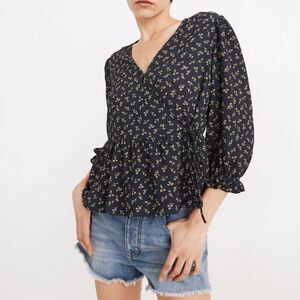 🦋MADEWELL🦋 Puff-Sleeve Peplum Wrap Top in Spring Fling - [Size Small]